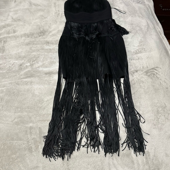 Karen Millen Black Tiered Fringe Bandage Knit dress - Picture 4 of 16